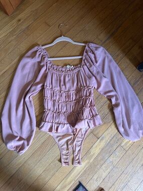 entro Dusty Rose Smocked Ruffle Bodysuit